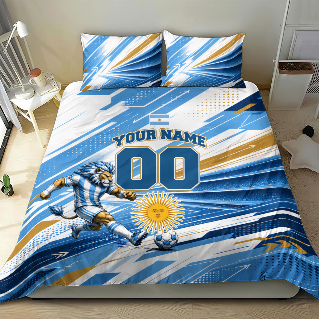 Personalized Argentina Football Champions Bedding Set Sun Of May Lion Mascot - Style of King
