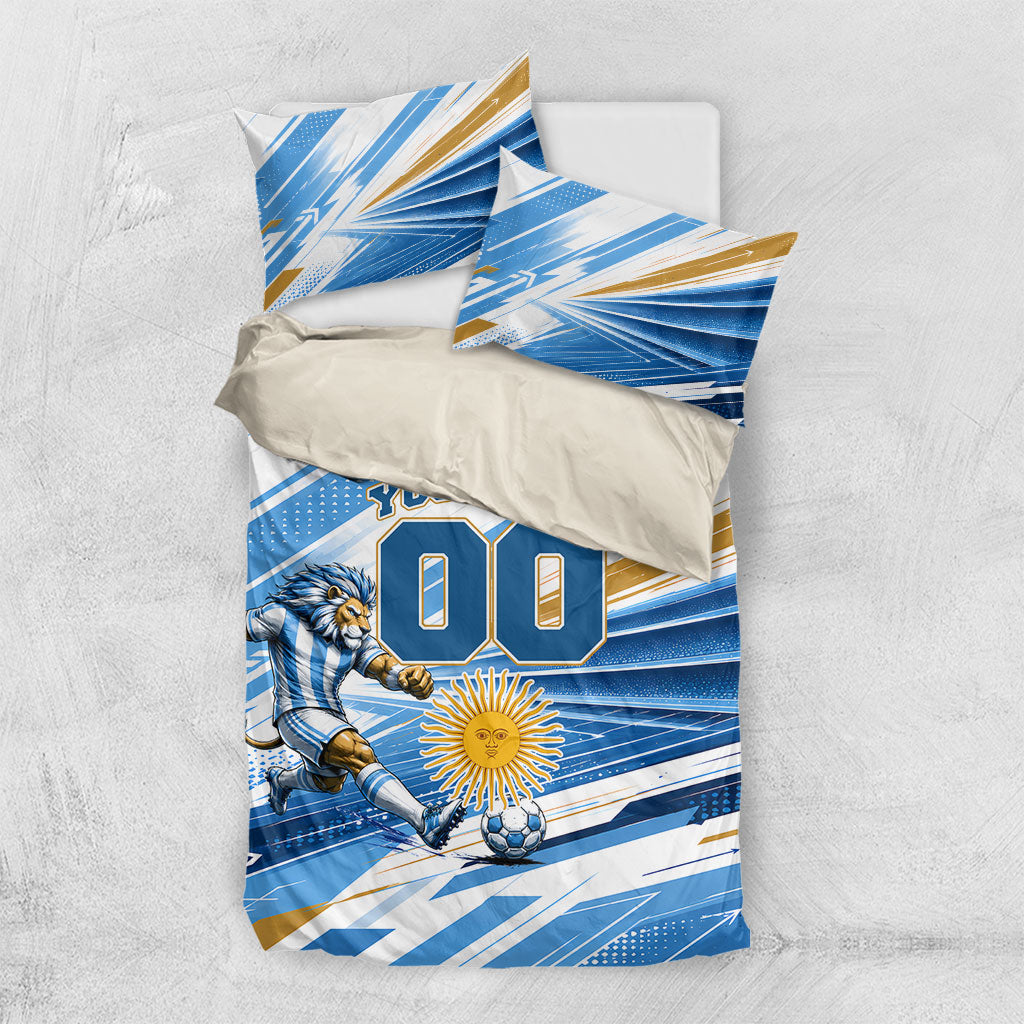 Personalized Argentina Football Champions Bedding Set Sun Of May Lion Mascot - Style of King