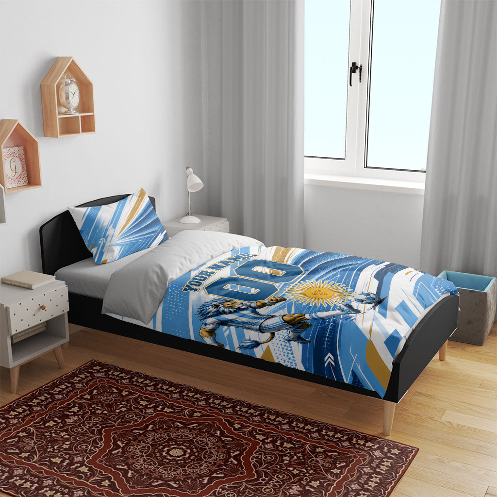 Personalized Argentina Football Champions Bedding Set Sun Of May Lion Mascot - Style of King