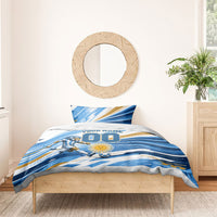 Personalized Argentina Football Champions Bedding Set Sun Of May Lion Mascot - Style of King