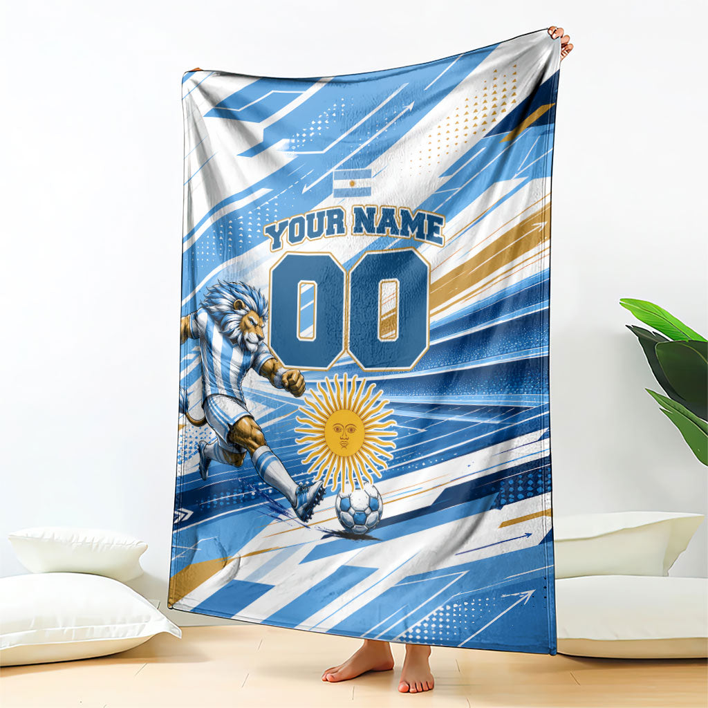 Personalized Argentina Football Champions Blanket Sun Of May Lion Mascot - Style of King