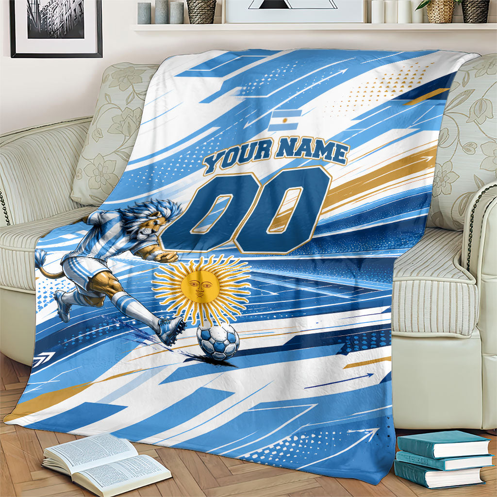 Personalized Argentina Football Champions Blanket Sun Of May Lion Mascot - Style of King