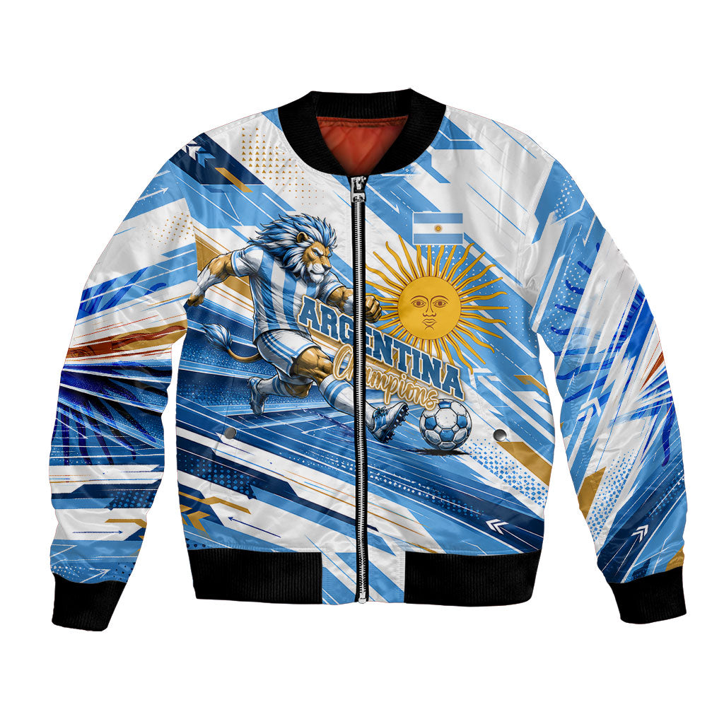 Personalized Argentina Football Champions Bomber Jacket Sun Of May Lion Mascot - Style of King