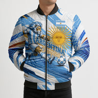 Personalized Argentina Football Champions Bomber Puffer Jacket Sun Of May Lion Mascot - Style of King