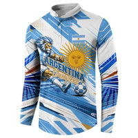 Personalized Argentina Football Champions Button Sweatshirt Sun Of May Lion Mascot - Style of King