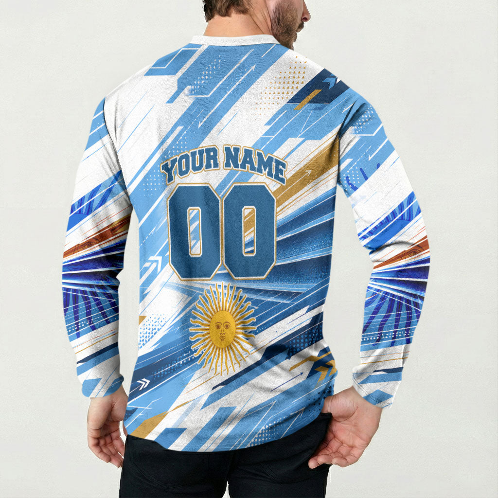 Personalized Argentina Football Champions Button Sweatshirt Sun Of May Lion Mascot - Style of King