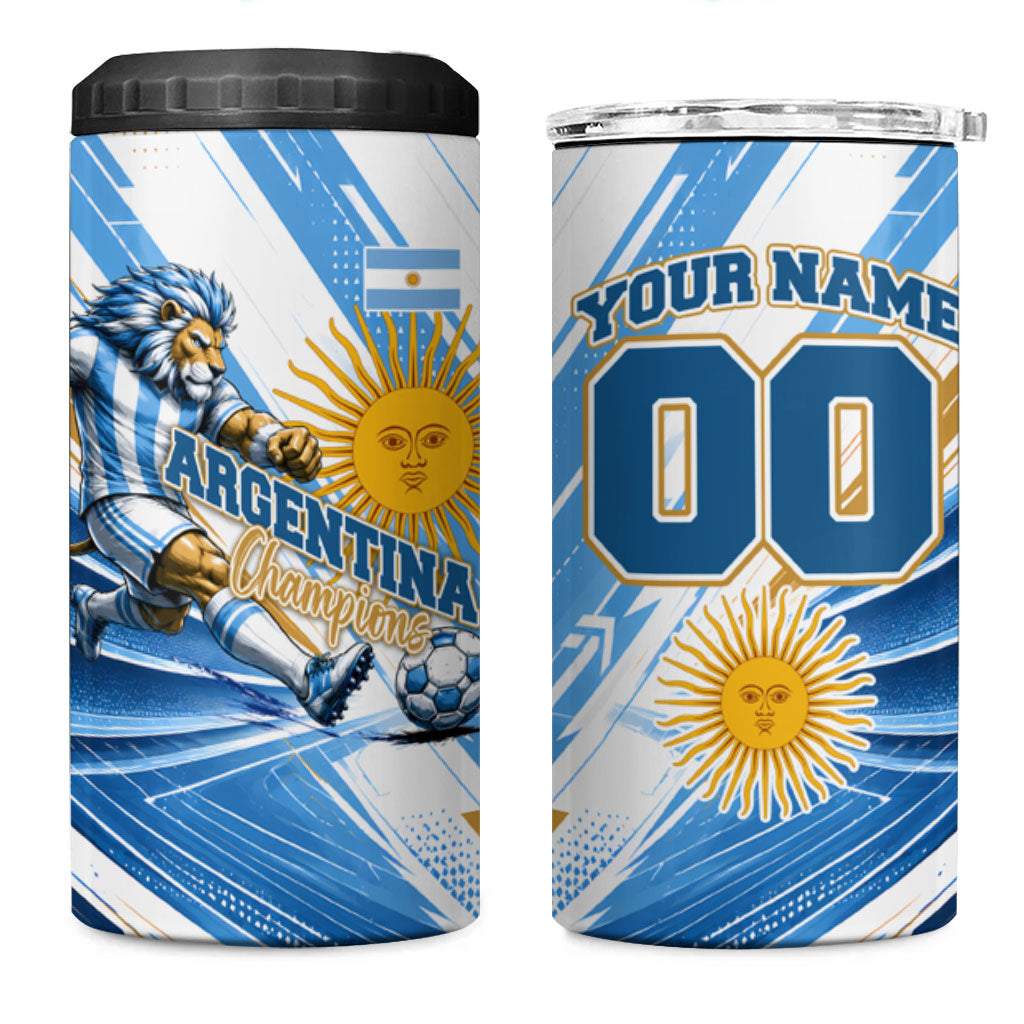 Personalized Argentina Football Champions 4 in 1 Can Cooler Tumbler Sun Of May Lion Mascot - Style of King