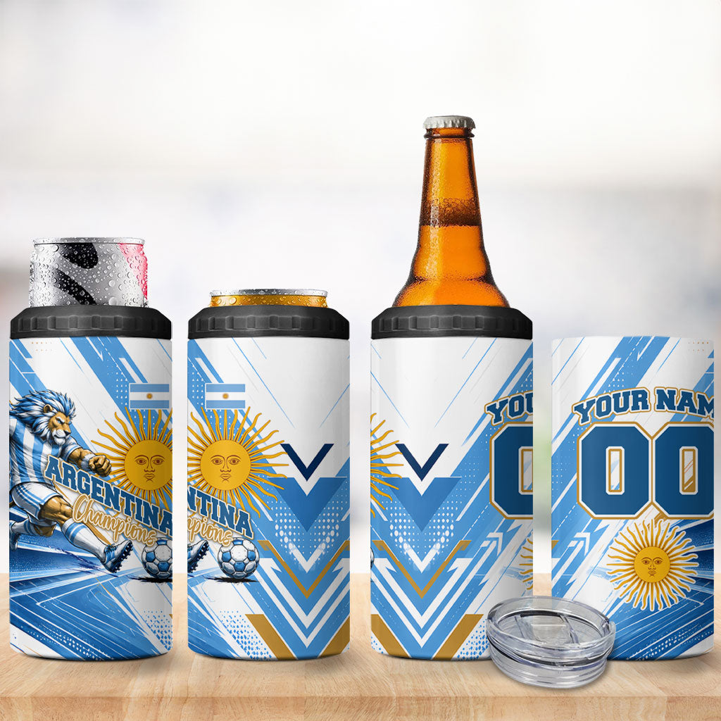 Personalized Argentina Football Champions 4 in 1 Can Cooler Tumbler Sun Of May Lion Mascot - Style of King