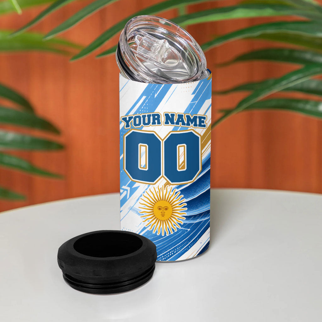Personalized Argentina Football Champions 4 in 1 Can Cooler Tumbler Sun Of May Lion Mascot - Style of King