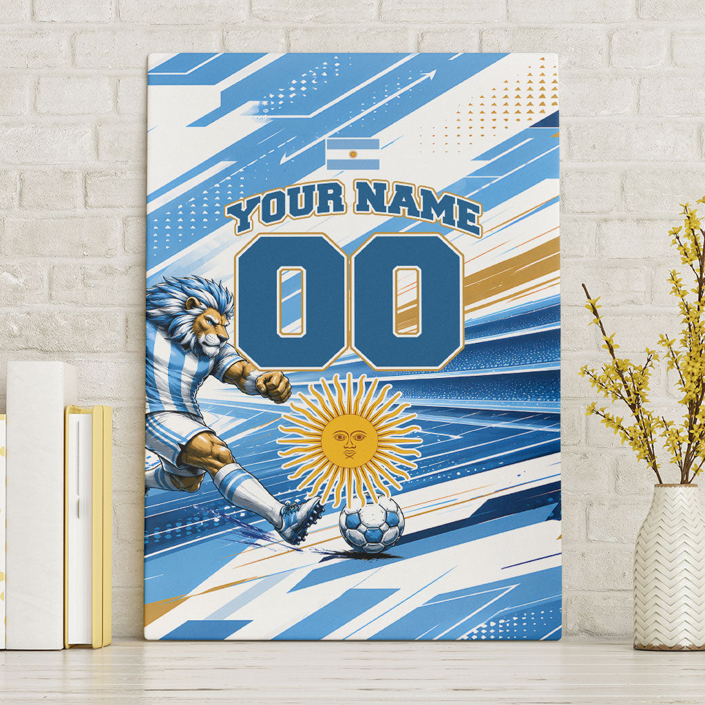 Personalized Argentina Football Champions Canvas Wall Art Sun Of May Lion Mascot - Style of King