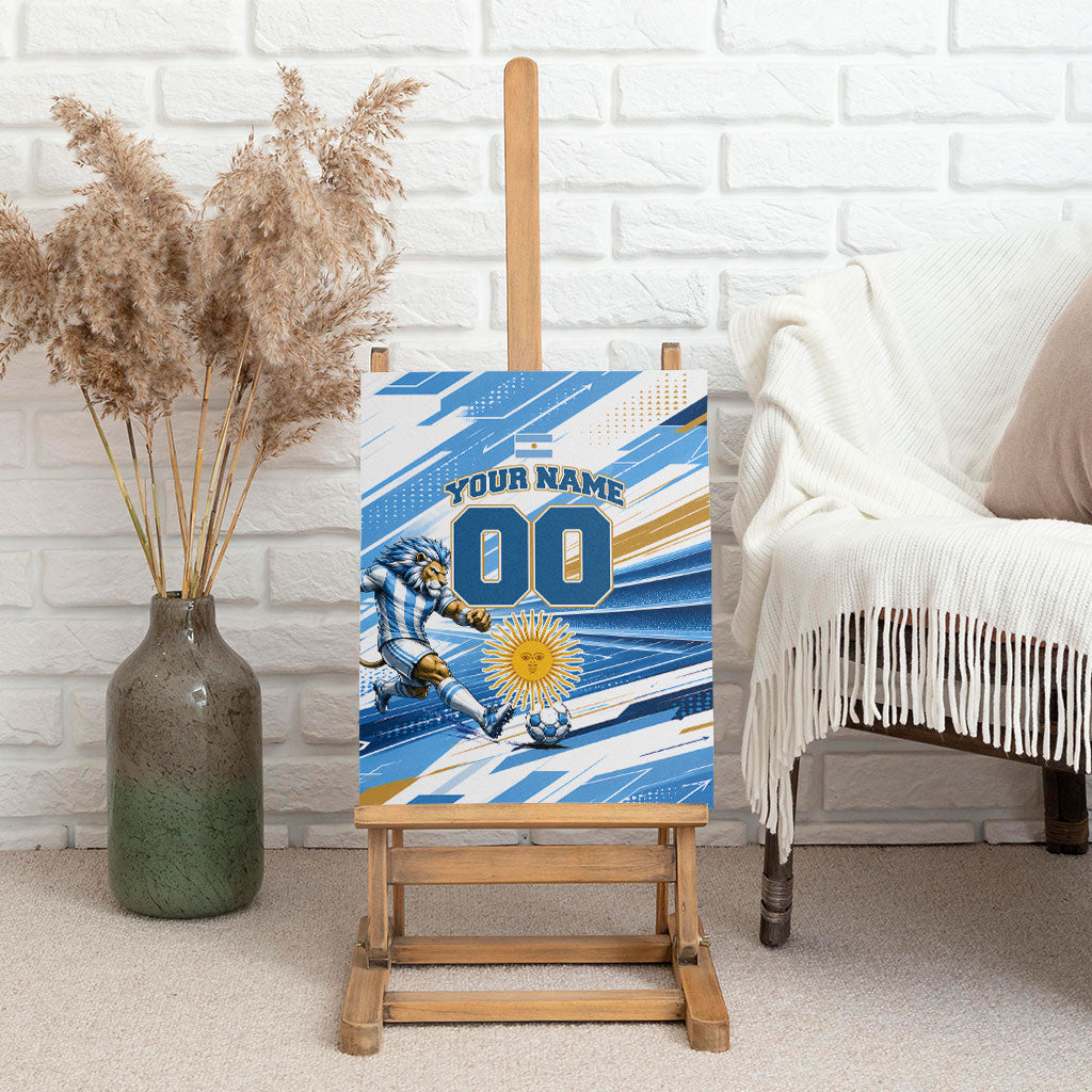 Personalized Argentina Football Champions Canvas Wall Art Sun Of May Lion Mascot - Style of King