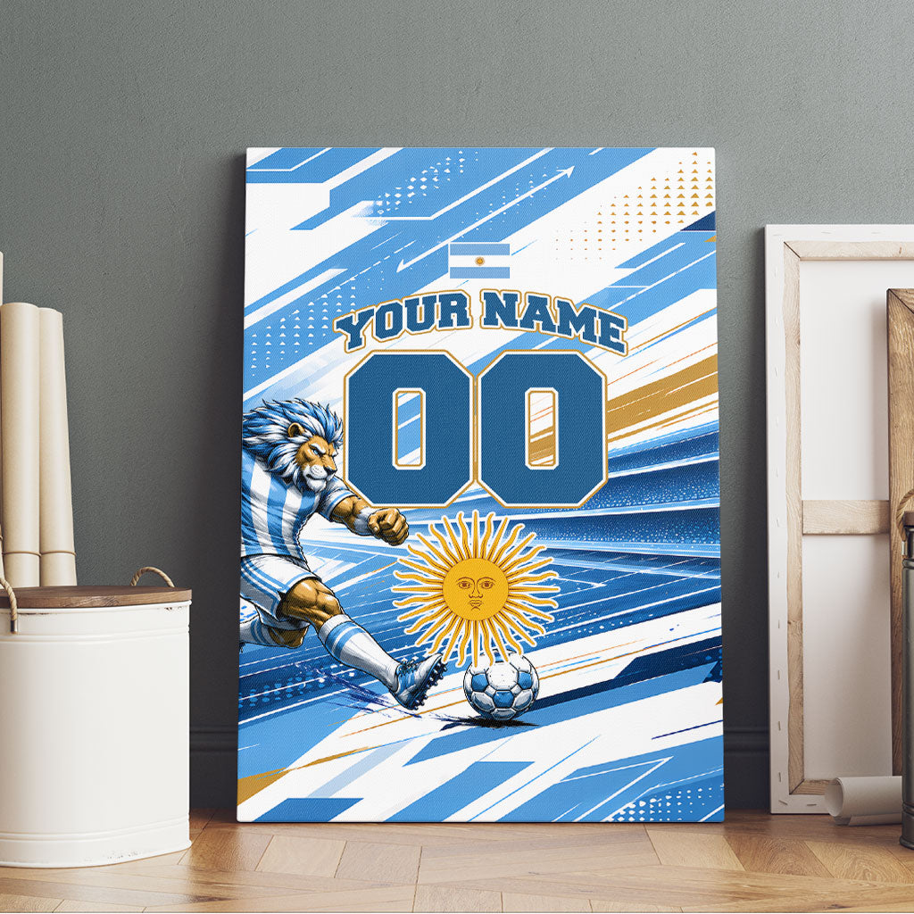 Personalized Argentina Football Champions Canvas Wall Art Sun Of May Lion Mascot - Style of King