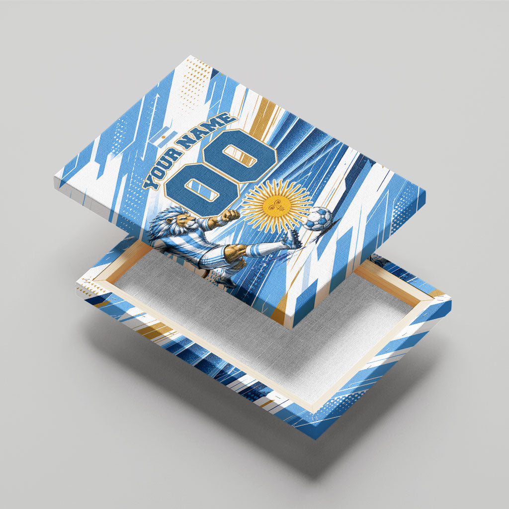 Personalized Argentina Football Champions Canvas Wall Art Sun Of May Lion Mascot - Style of King