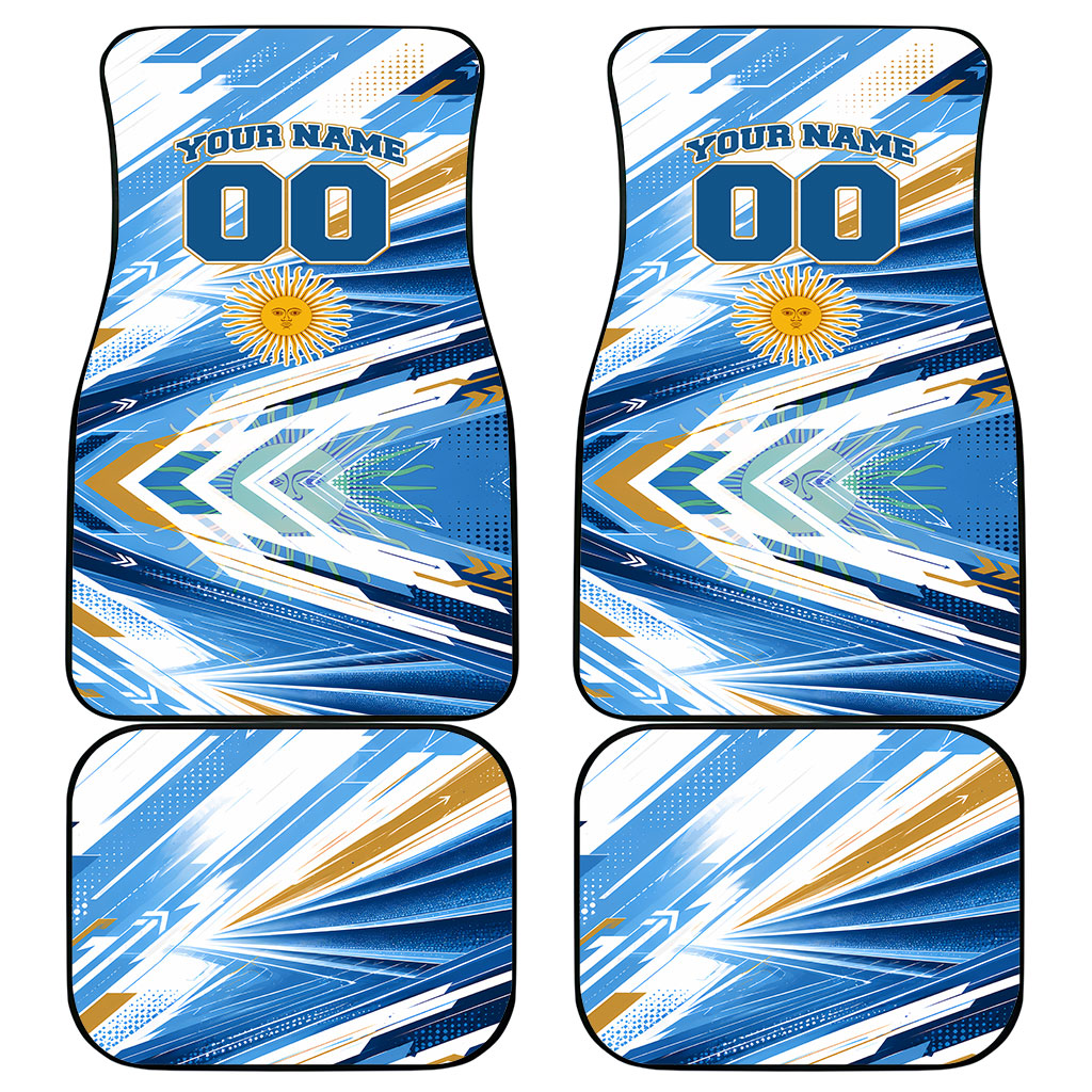 Personalized Argentina Football Champions Car Mats Sun Of May Lion Mascot - Style of King