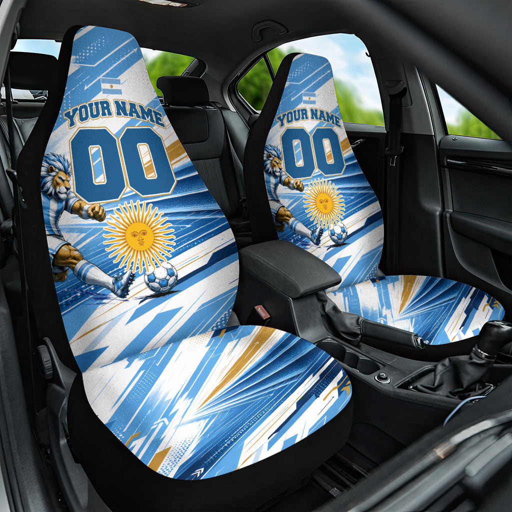 Personalized Argentina Football Champions Car Seat Cover Sun Of May Lion Mascot - Style of King