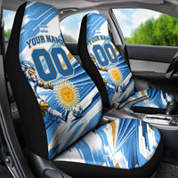 Personalized Argentina Football Champions Car Seat Cover Sun Of May Lion Mascot - Style of King
