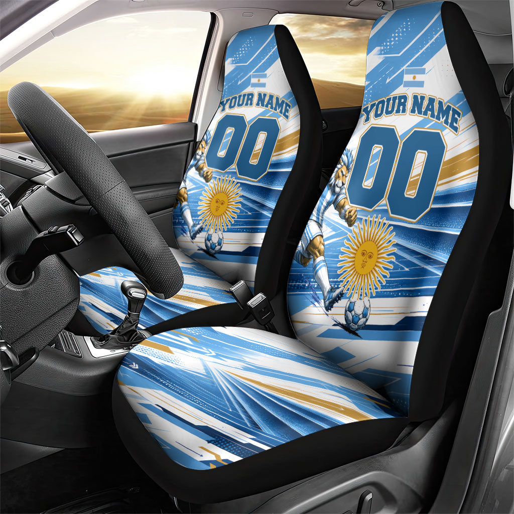 Personalized Argentina Football Champions Car Seat Cover Sun Of May Lion Mascot - Style of King