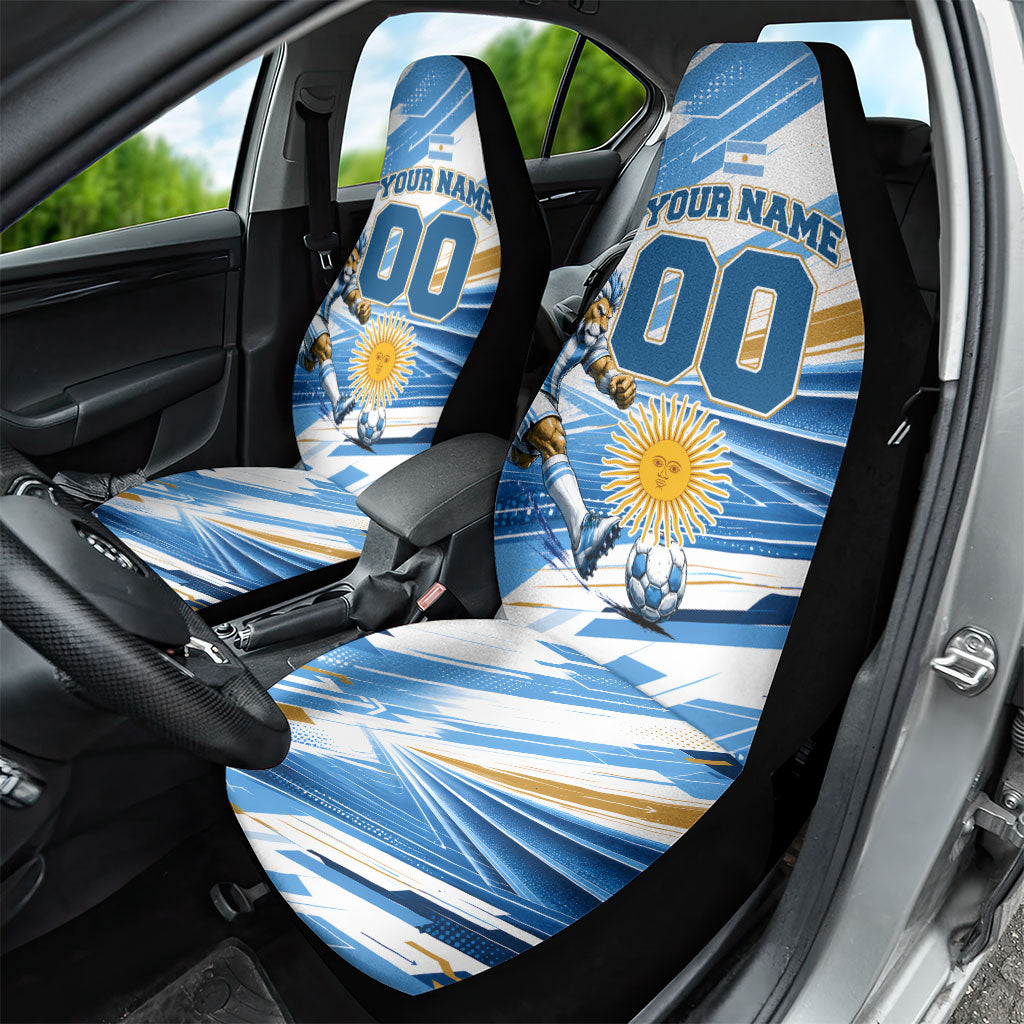Personalized Argentina Football Champions Car Seat Cover Sun Of May Lion Mascot - Style of King