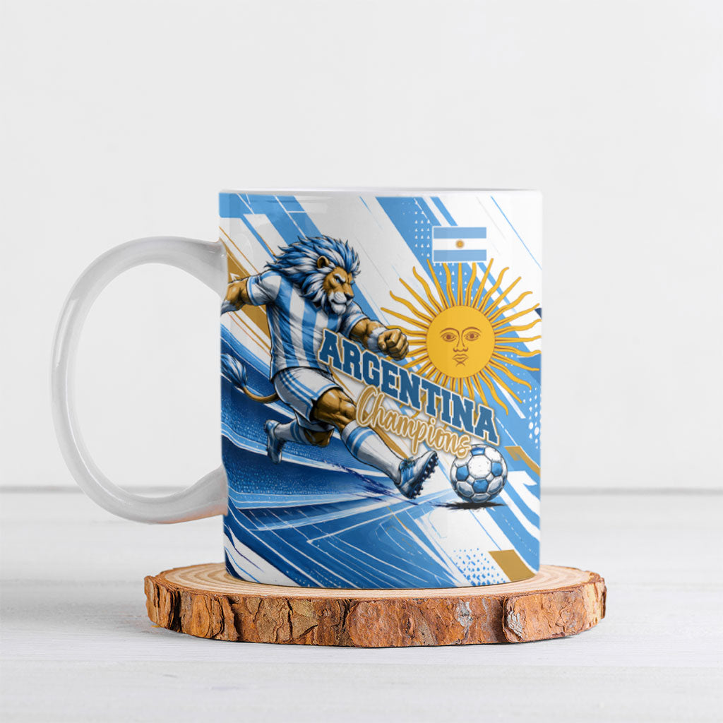 Personalized Argentina Football Champions Ceramic Mug Sun Of May Lion Mascot - Style of King