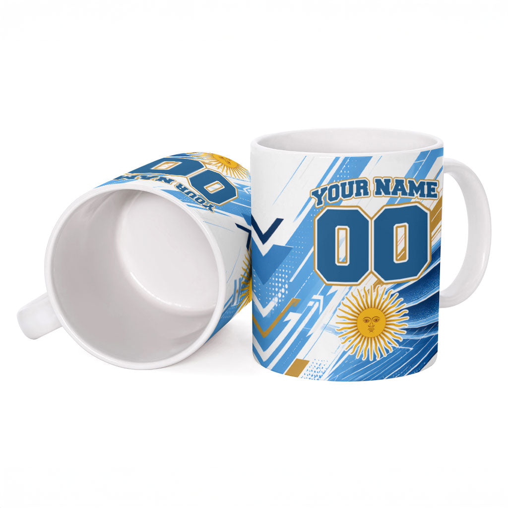 Personalized Argentina Football Champions Ceramic Mug Sun Of May Lion Mascot - Style of King