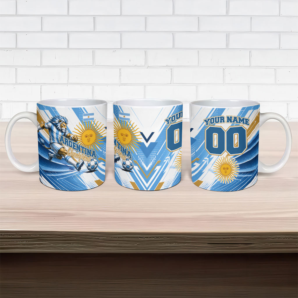 Personalized Argentina Football Champions Ceramic Mug Sun Of May Lion Mascot - Style of King