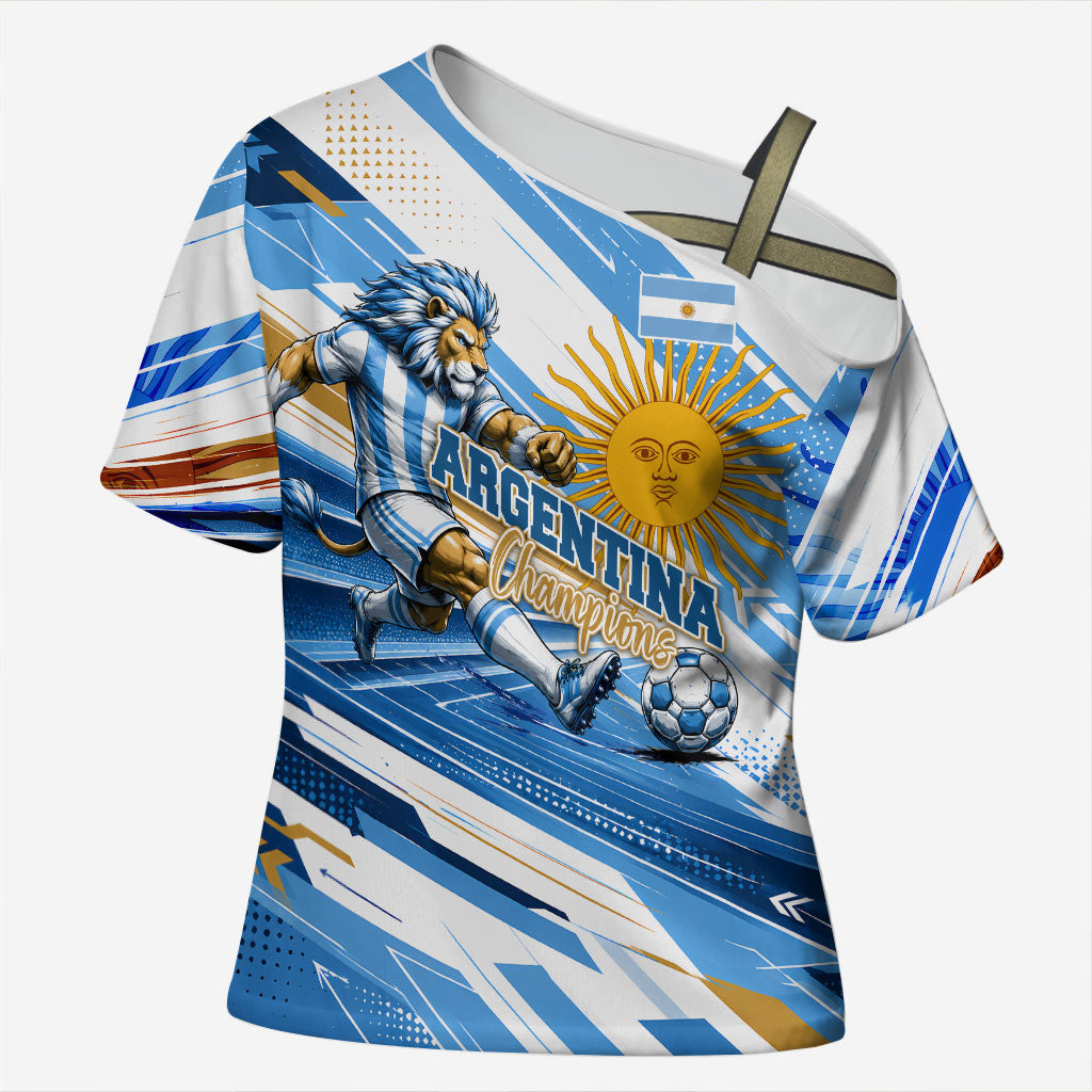 Personalized Argentina Football Champions Cross Shoulder Shirt Sun Of May Lion Mascot - Style of King