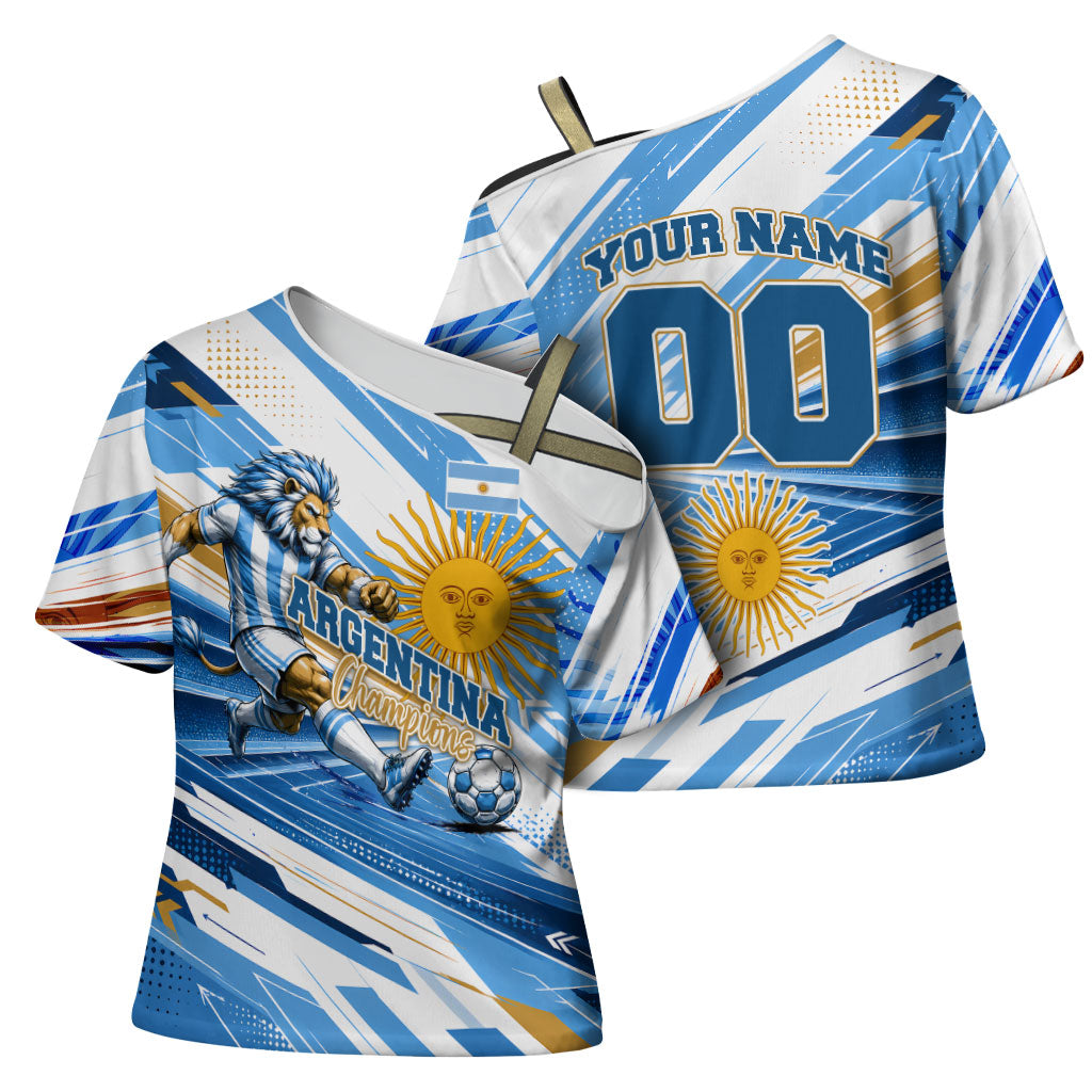 Personalized Argentina Football Champions Cross Shoulder Shirt Sun Of May Lion Mascot - Style of King