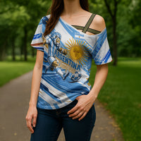 Personalized Argentina Football Champions Cross Shoulder Shirt Sun Of May Lion Mascot - Style of King
