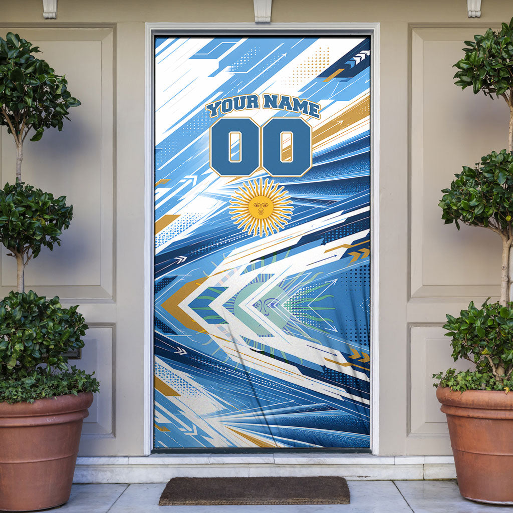 Personalized Argentina Football Champions Door Cover Sun Of May Lion Mascot - Style of King