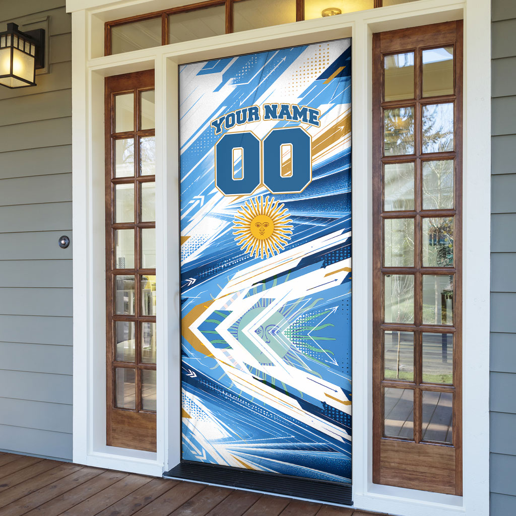 Personalized Argentina Football Champions Door Cover Sun Of May Lion Mascot - Style of King