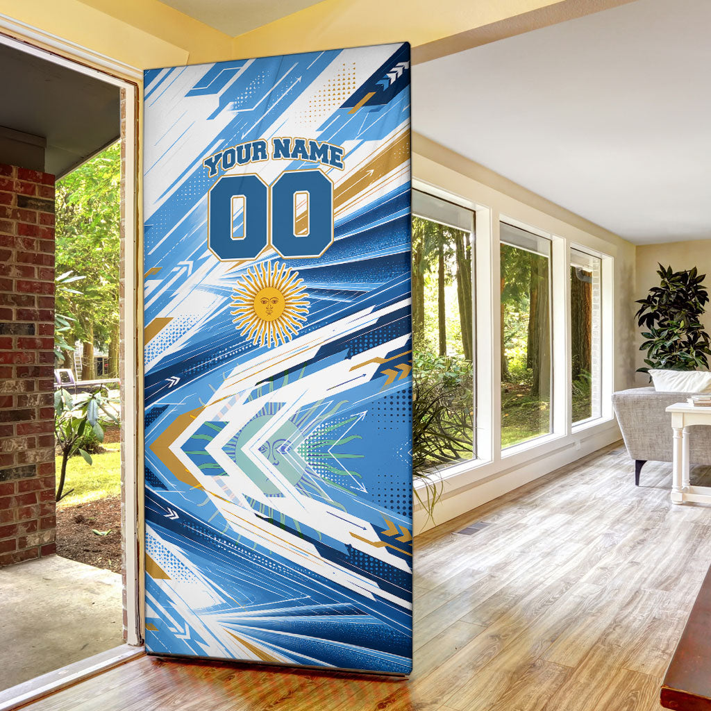 Personalized Argentina Football Champions Door Cover Sun Of May Lion Mascot - Style of King