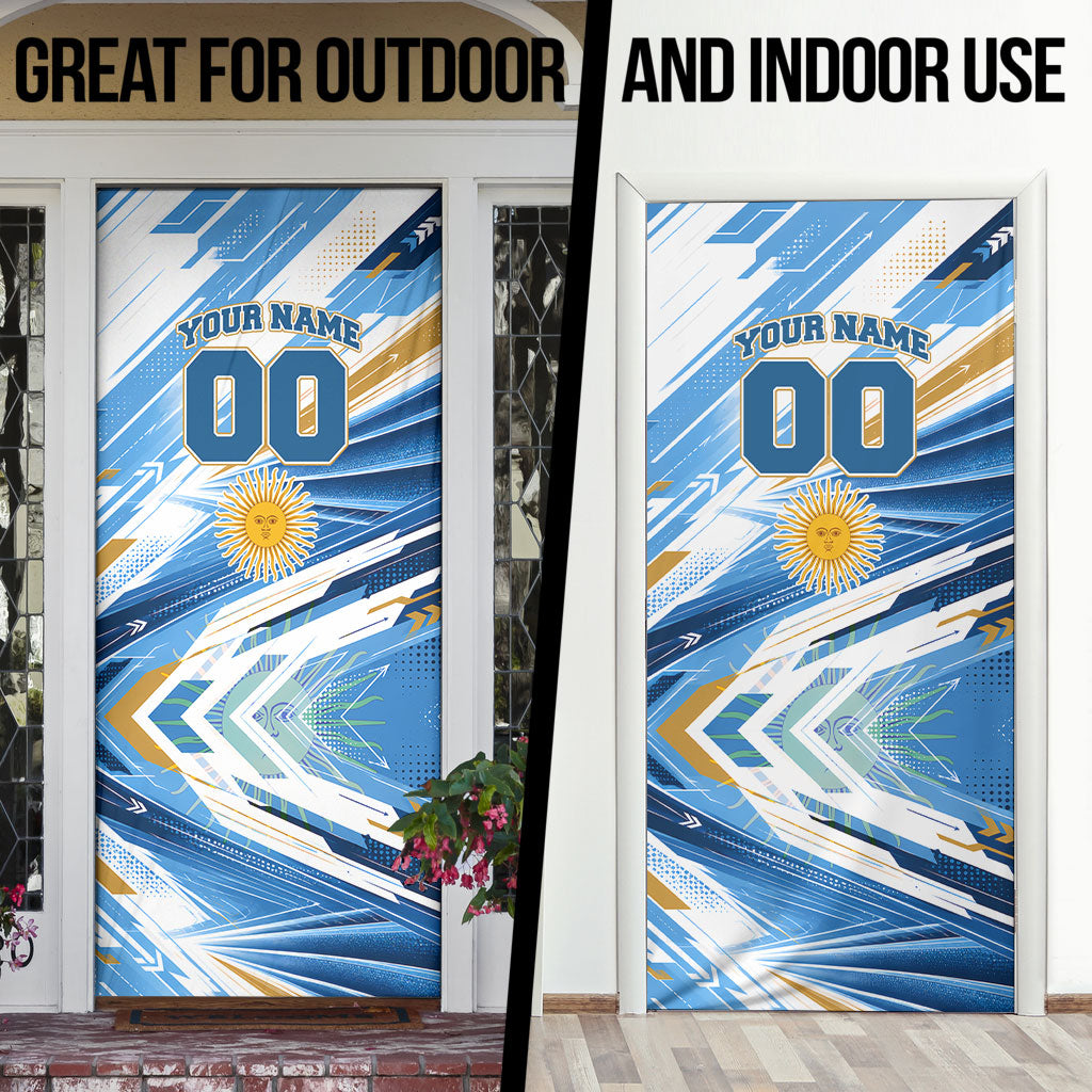 Personalized Argentina Football Champions Door Cover Sun Of May Lion Mascot - Style of King
