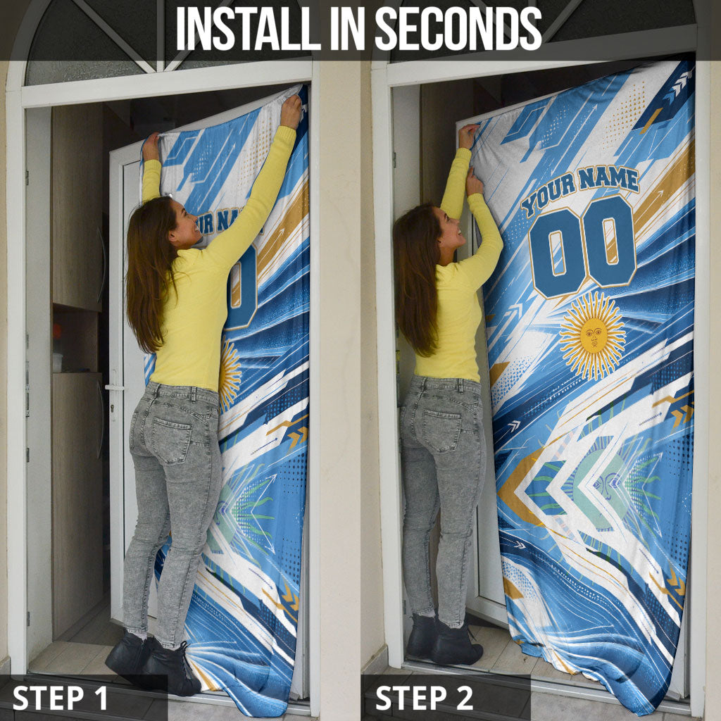 Personalized Argentina Football Champions Door Cover Sun Of May Lion Mascot - Style of King