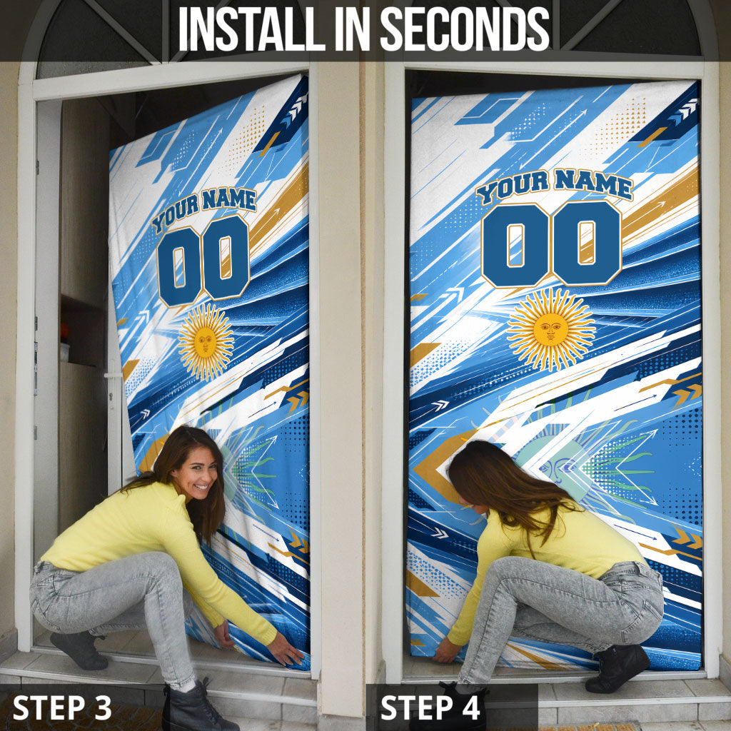 Personalized Argentina Football Champions Door Cover Sun Of May Lion Mascot - Style of King