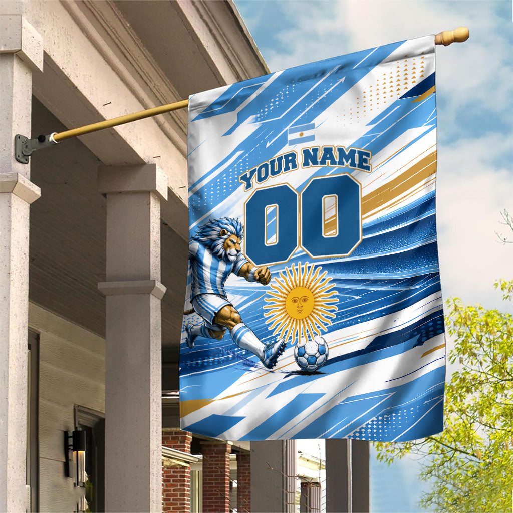 Personalized Argentina Football Champions Garden Flag Sun Of May Lion Mascot - Style of King