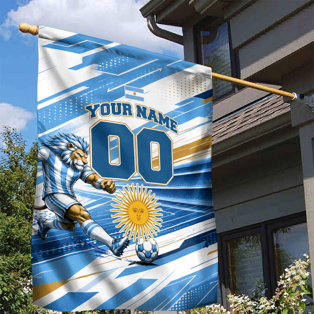 Personalized Argentina Football Champions Garden Flag Sun Of May Lion Mascot - Style of King