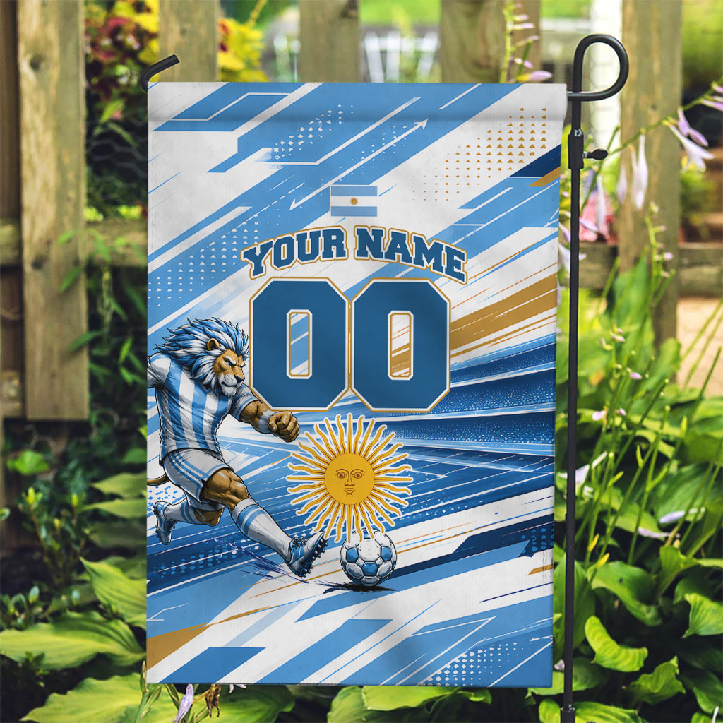 Personalized Argentina Football Champions Garden Flag Sun Of May Lion Mascot - Style of King