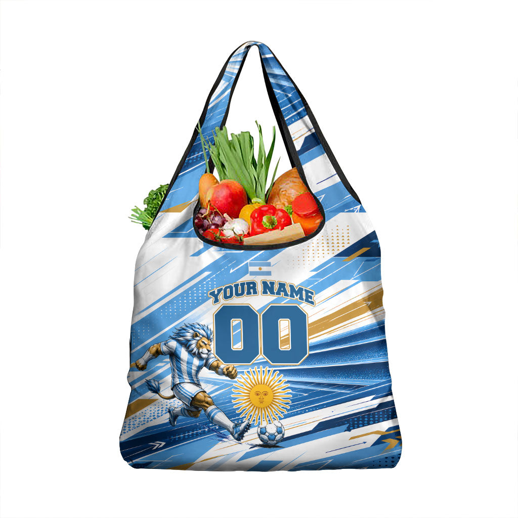 Personalized Argentina Football Champions Grocery Bag Sun Of May Lion Mascot - Style of King