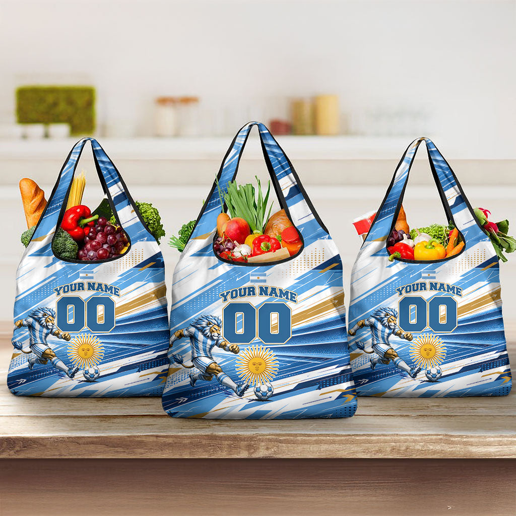 Personalized Argentina Football Champions Grocery Bag Sun Of May Lion Mascot - Style of King
