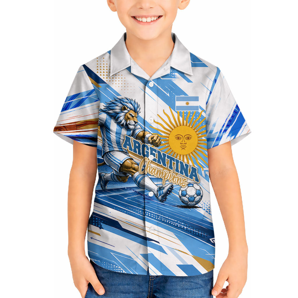 Personalized Argentina Football Champions Hawaiian Shirt Sun Of May Lion Mascot - Style of King