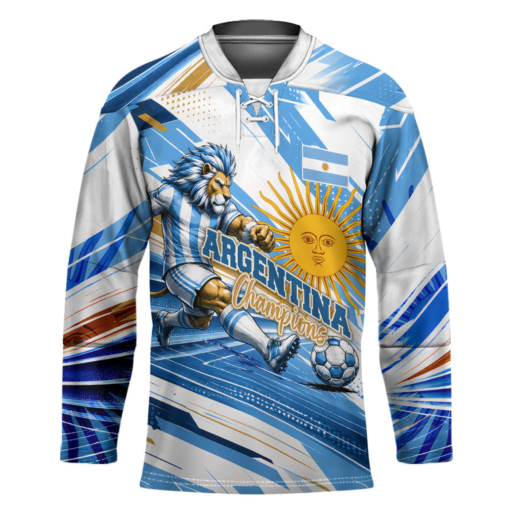 Personalized Argentina Football Champions Hockey Jersey Sun Of May Lion Mascot - Style of King