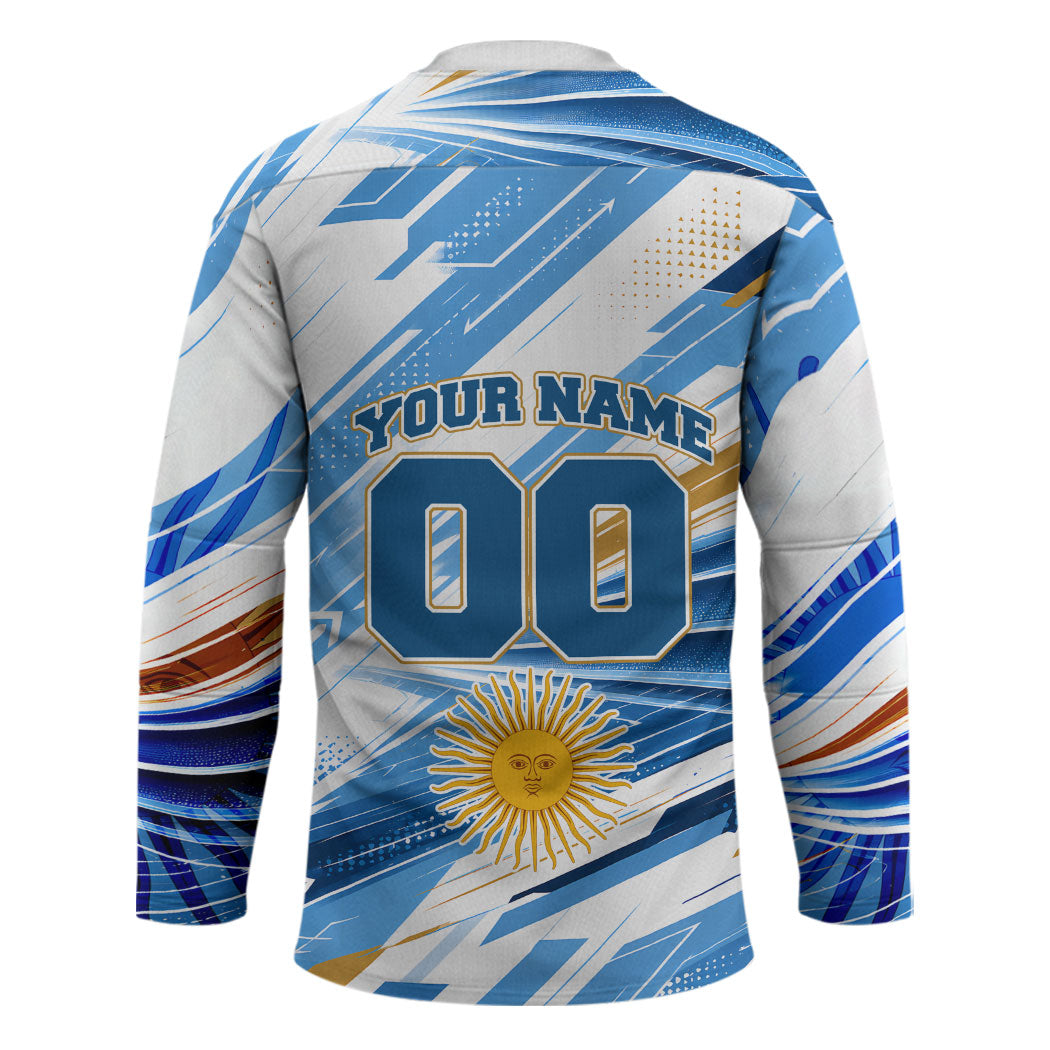 Personalized Argentina Football Champions Hockey Jersey Sun Of May Lion Mascot - Style of King