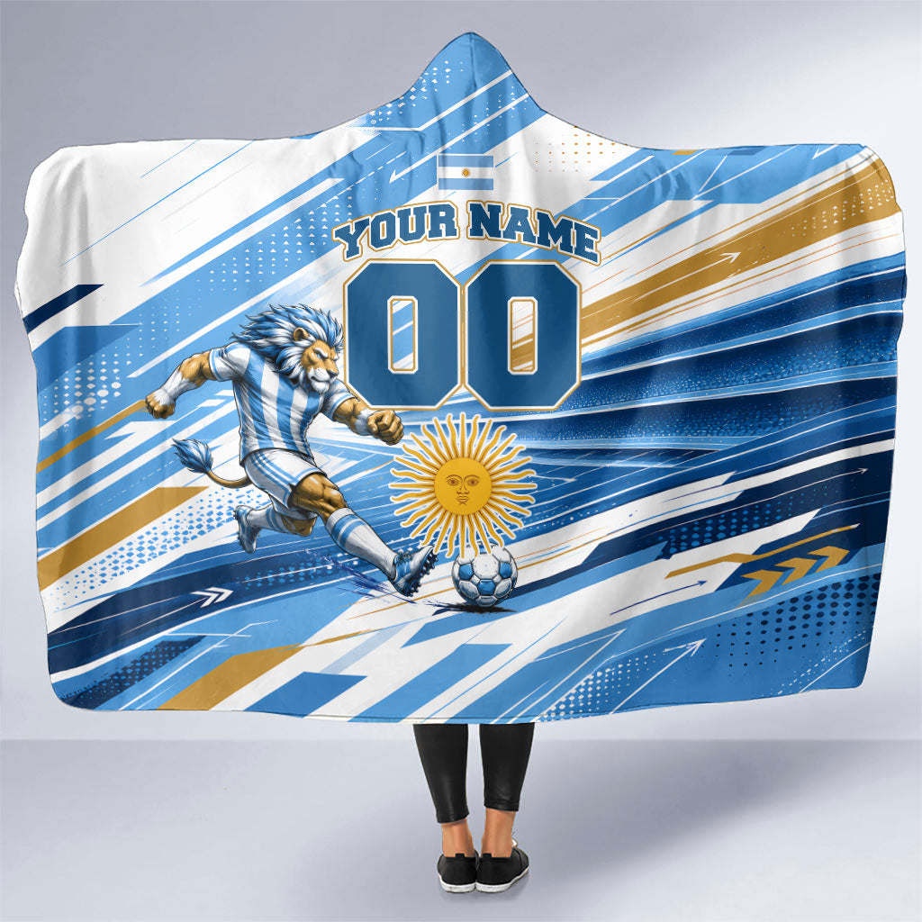 Personalized Argentina Football Champions Hooded Blanket Sun Of May Lion Mascot - Style of King