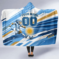 Personalized Argentina Football Champions Hooded Blanket Sun Of May Lion Mascot - Style of King