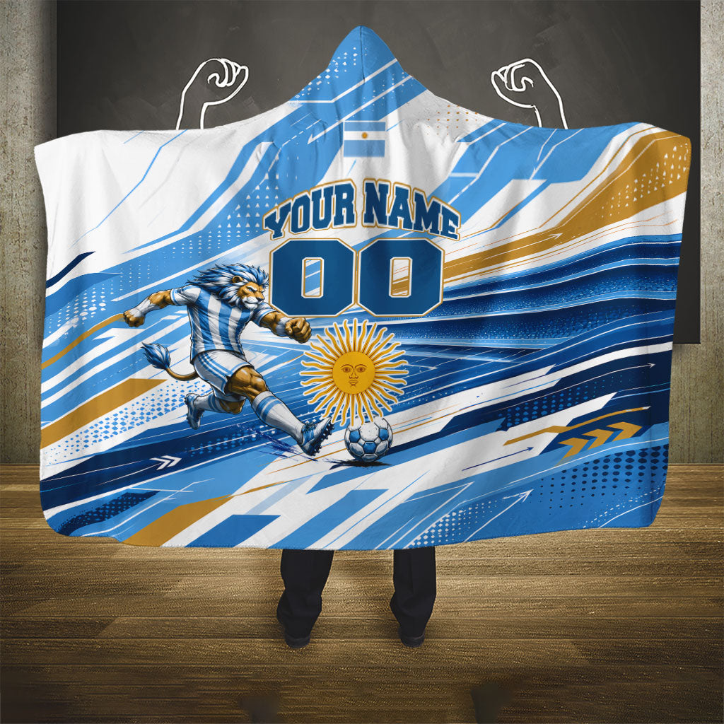 Personalized Argentina Football Champions Hooded Blanket Sun Of May Lion Mascot - Style of King