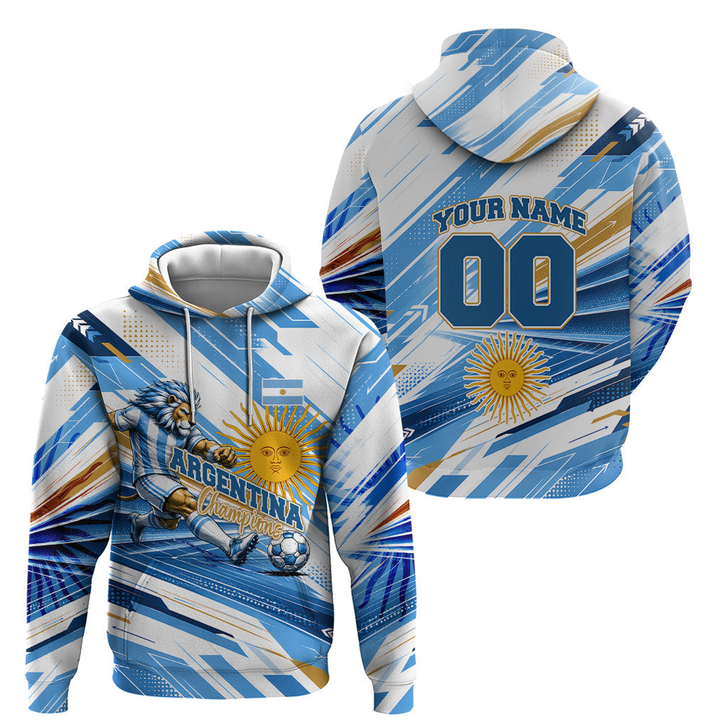 Personalized Argentina Football Champions Hoodie Sun Of May Lion Mascot - Style of King