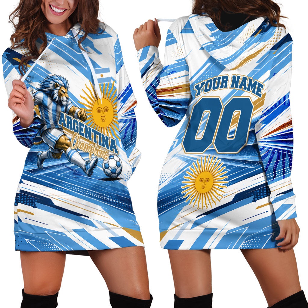 Personalized Argentina Football Champions Hoodie Dress Sun Of May Lion Mascot - Style of King