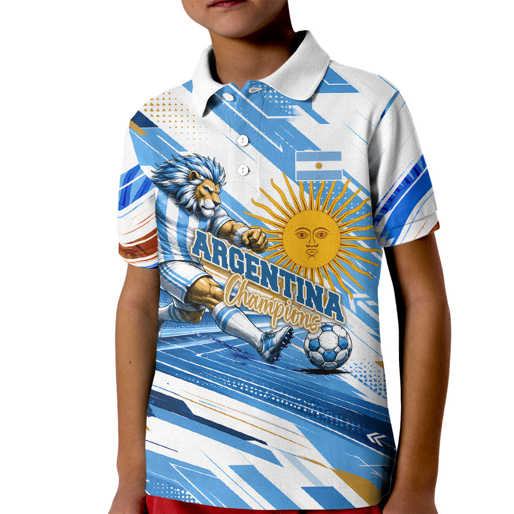 Personalized Argentina Football Champions Kid Polo Shirt Sun Of May Lion Mascot - Style of King