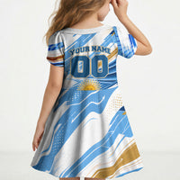 Personalized Argentina Football Champions Kid Short Sleeve Dress Sun Of May Lion Mascot - Style of King