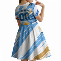 Personalized Argentina Football Champions Kid Short Sleeve Dress Sun Of May Lion Mascot - Style of King